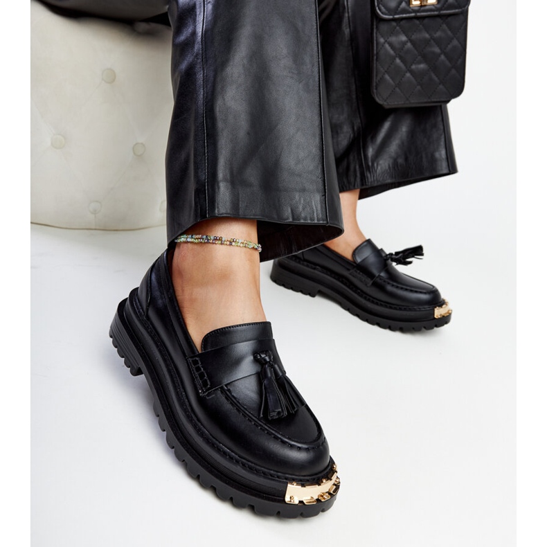 Black massive moccasins with gold inserts Tuga 1