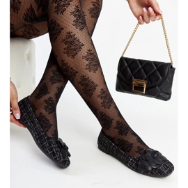 Black ballet flats with a decorative Mateja flower 1