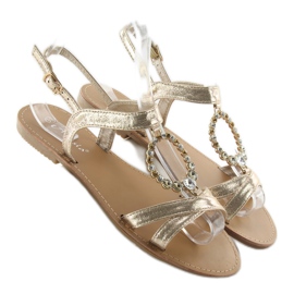 Sandals with decorative stones LC-132 gold golden 1