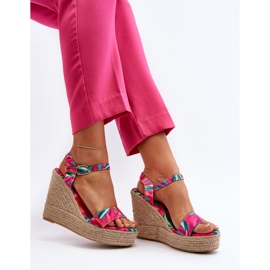 Patterned Fuchsia Anihazra Braided Wedge Sandals pink 2