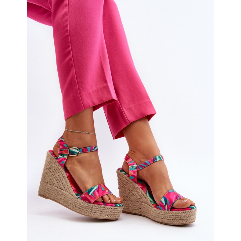 Patterned Fuchsia Anihazra Braided Wedge Sandals pink 2