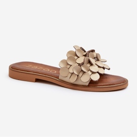 Zazoo 40381 Women's Leather Flip-Flops with a Flat Heel, Beige 2