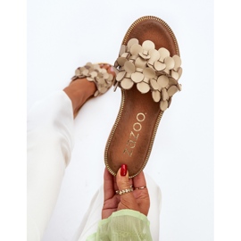 Zazoo 40381 Women's Leather Flip-Flops with a Flat Heel, Beige 1