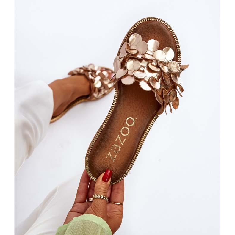 Zazoo 40381 Women's Leather Flat Sandals, Gold golden 1