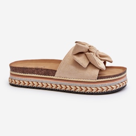 Beige Women's Flip-Flops On A Platform With A Bow Evatria 1