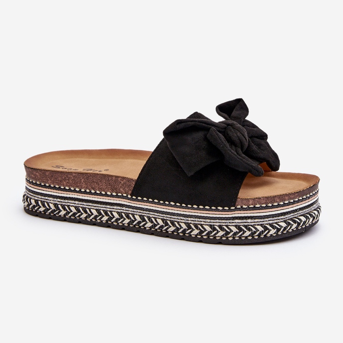 Women's Platform Flip-Flops With a Bow, Black Evatria 2