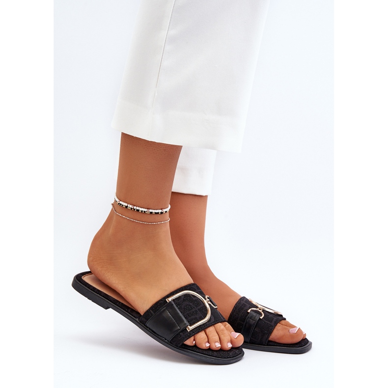 Shiny Women's Flip-Flops With Decorated Black Tops 2