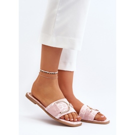 Shiny Women's Flip Flops With Pink Decoration 2