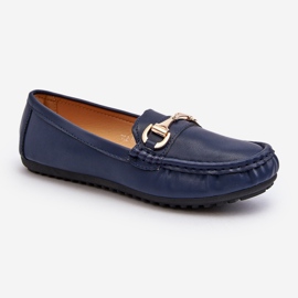 Women's Classic Eco Leather Moccasins Navy Blue Demese 1