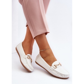 Women's Classic Eco Leather Moccasins White Demese 1