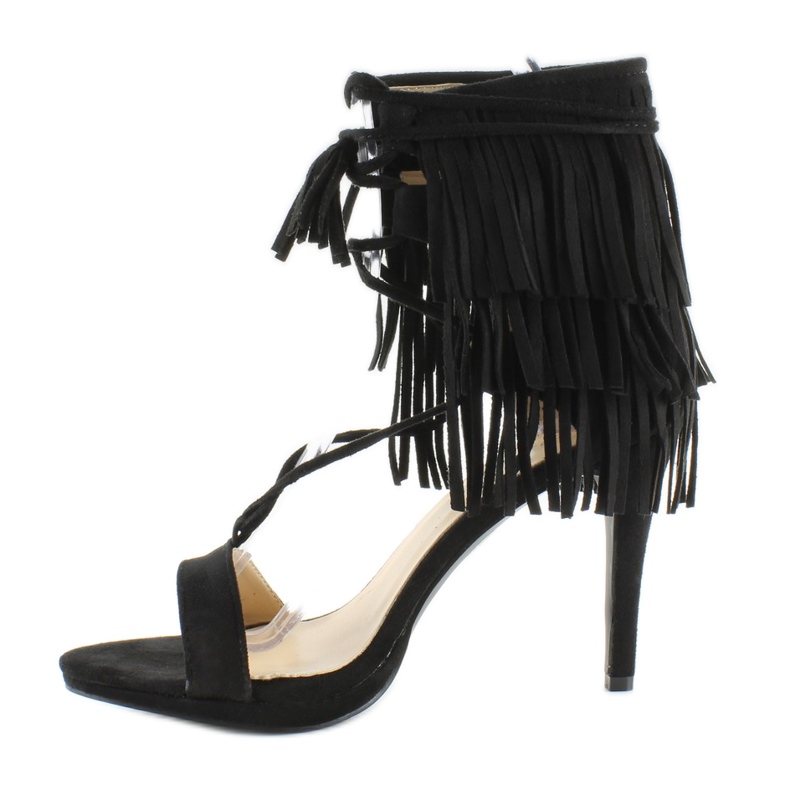 High-heeled sandals with fringes 8125 Black 1