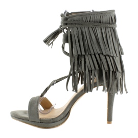 High-heeled sandals with fringes 8125 Gray grey 1
