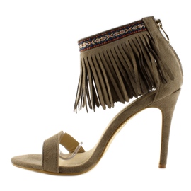 Khaki ethnic fringed sandals 1
