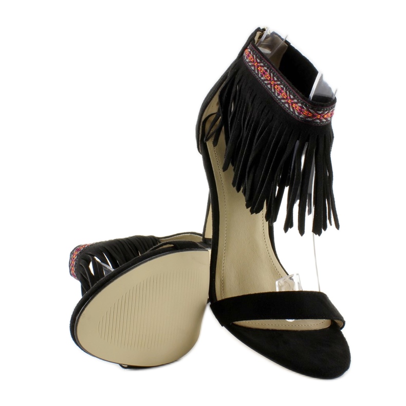 Black ethnic fringed sandals 1