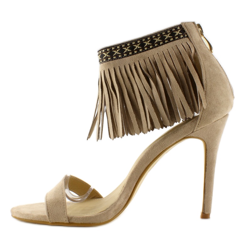 Sandals with fringes, ethnic pattern Beige 1