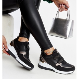 Black wedge sneakers decorated with Asmeret rhinestones 1