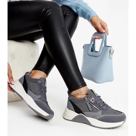 Gray shiny sneakers on the Makda platform grey 1