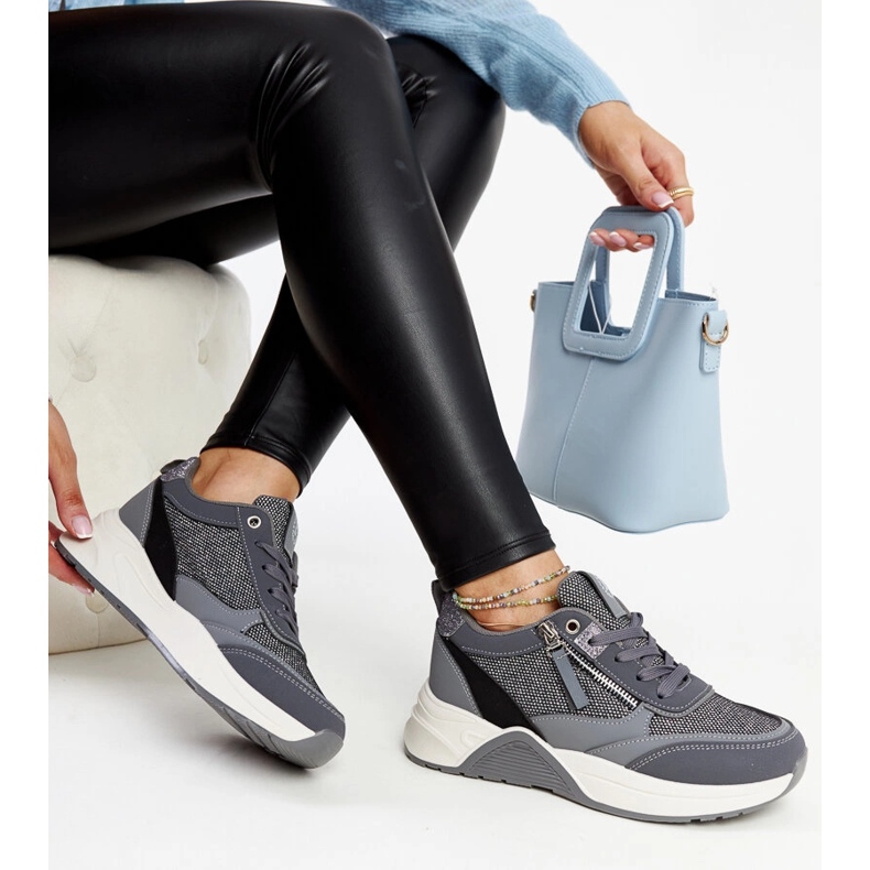 Gray shiny sneakers on the Makda platform grey 1