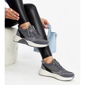 Gray shiny sneakers on the Makda platform grey 2