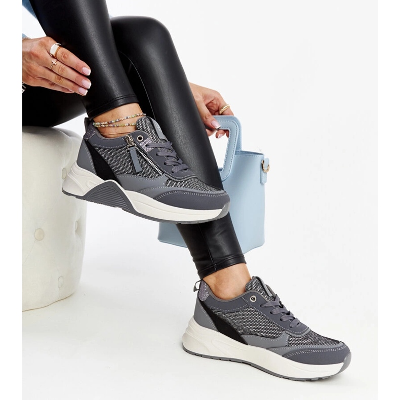 Gray shiny sneakers on the Makda platform grey 2