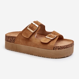Women's Camel Lolpey Platform Flip-Flops With Buckles brown 1