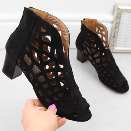 M. DASZYŃSKI Suede women's openwork open toe boots, black M.Daszyński MR1954-15 1