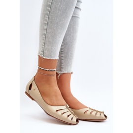 Zazoo 10009 Comfortable Women's Leather Ballerina Shoes, Beige 2