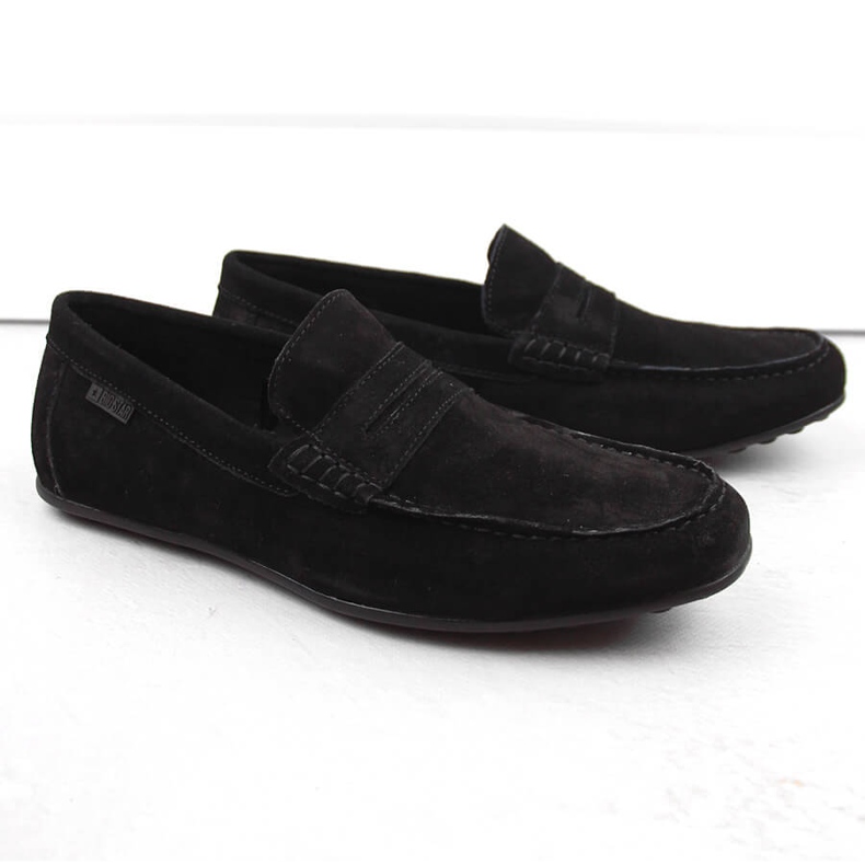 Leather suede shoes, men's black moccasins Big Star NN174224 1 Leather suede shoes, men's black moccasins Big Star NN174224 1