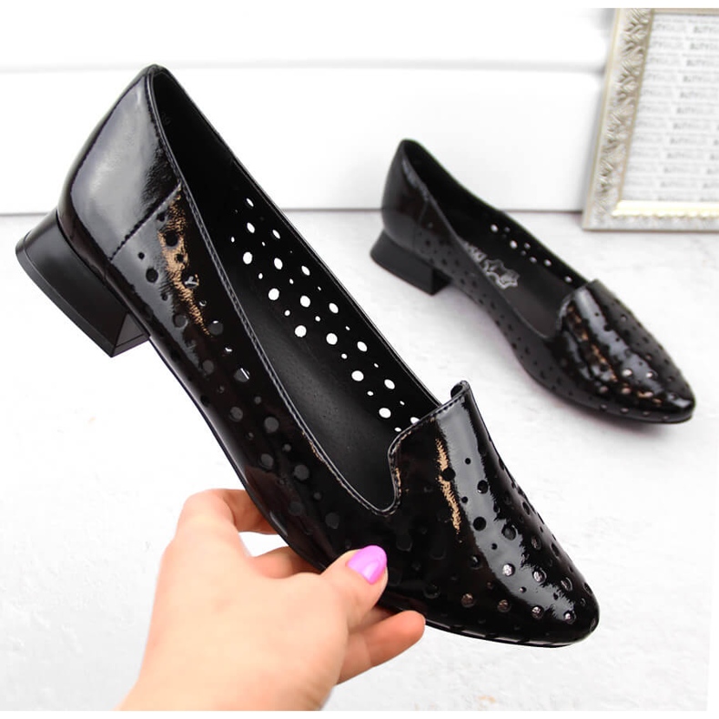 M. DASZYŃSKI Patent women's openwork slip-on shoes M.Daszyński SA178A-2 black 1