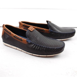 Leather men's shoes, slip-on moccasins, navy blue Bugatti NN153339 1