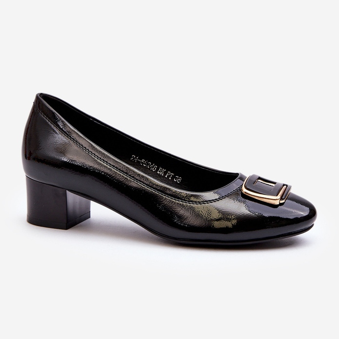 Vinceza Patent leather pumps on a block with a decoration, Black Enollia 1