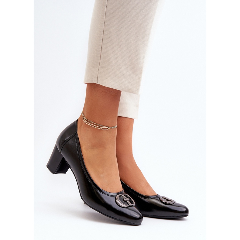 Vinceza Black Aeliris Low Heel Pumps With Decoration 2