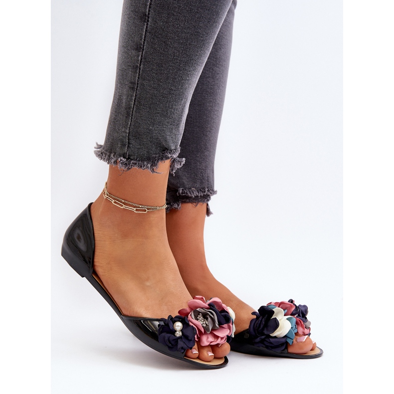 Women's Rubber Ballerinas With Flowers Black Junikla 2