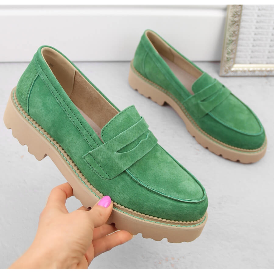 Women's Leather Suede Shoes Moccasins Green Filippo Fashionable