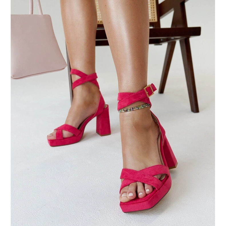 Dark pink suede high-heeled Salla sandals 1