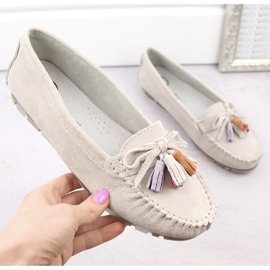 Women's leather suede moccasins with fringes, beige Filippo DP6136 1