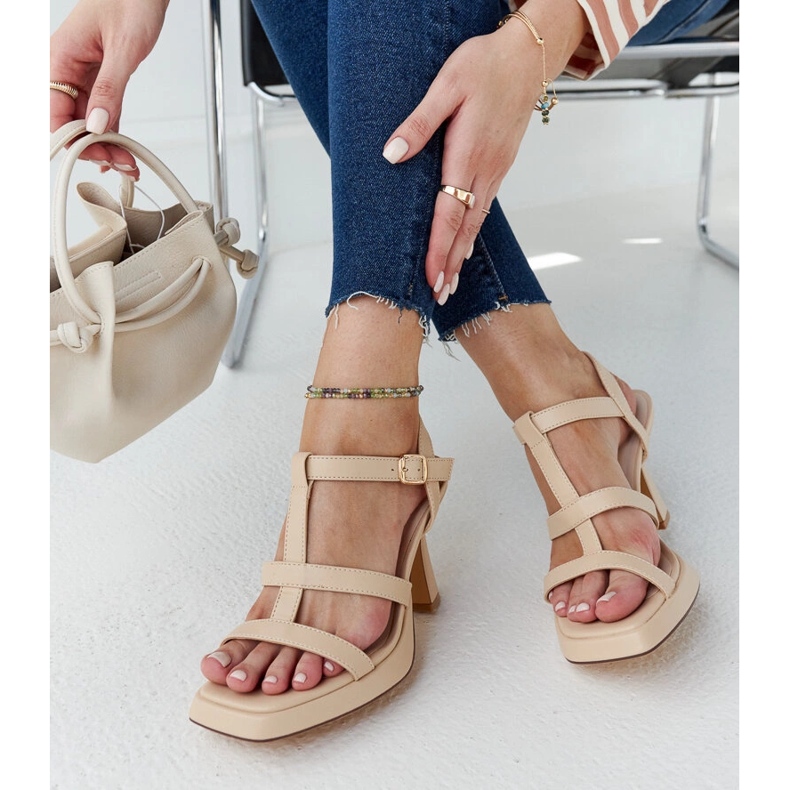 Light beige high-heeled sandals made of Pirjo eco-leather 1 Light beige high-heeled sandals made of Pirjo eco-leather 1
