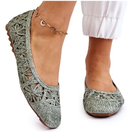 Seastar Openwork Fashionable Openwork Green Ballerinas 4