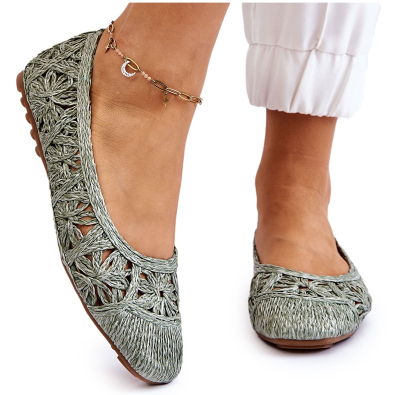 Seastar Openwork Fashionable Openwork Green Ballerinas 4