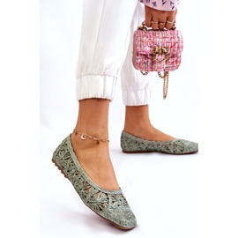 Seastar Openwork Fashionable Openwork Green Ballerinas 1