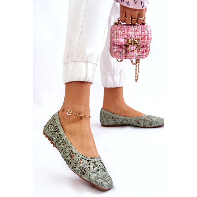 Seastar Openwork Fashionable Openwork Green Ballerinas 1