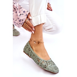 Seastar Openwork Fashionable Openwork Green Ballerinas 2