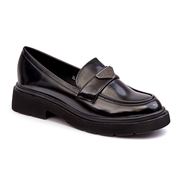Women's Flat-Heel Loafers, Black 1