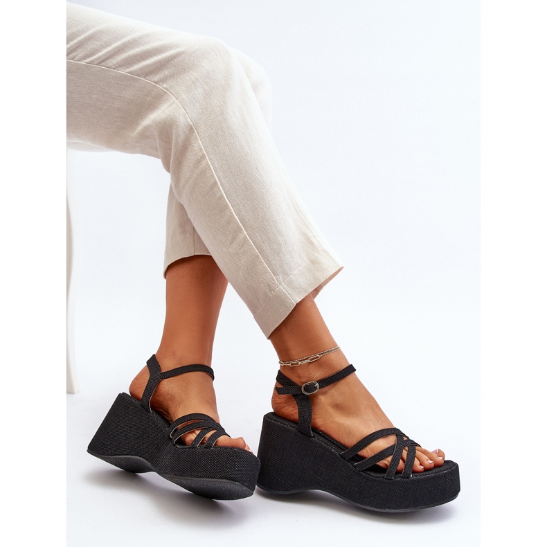 Black Oporia Platform and Wedge Sandals 1