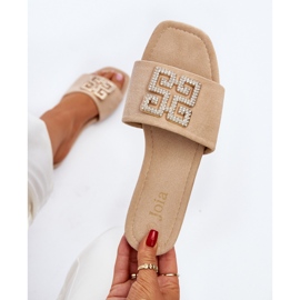Women's Flat-Heeled Flip-Flops With Decoration, Beige Inaile 2