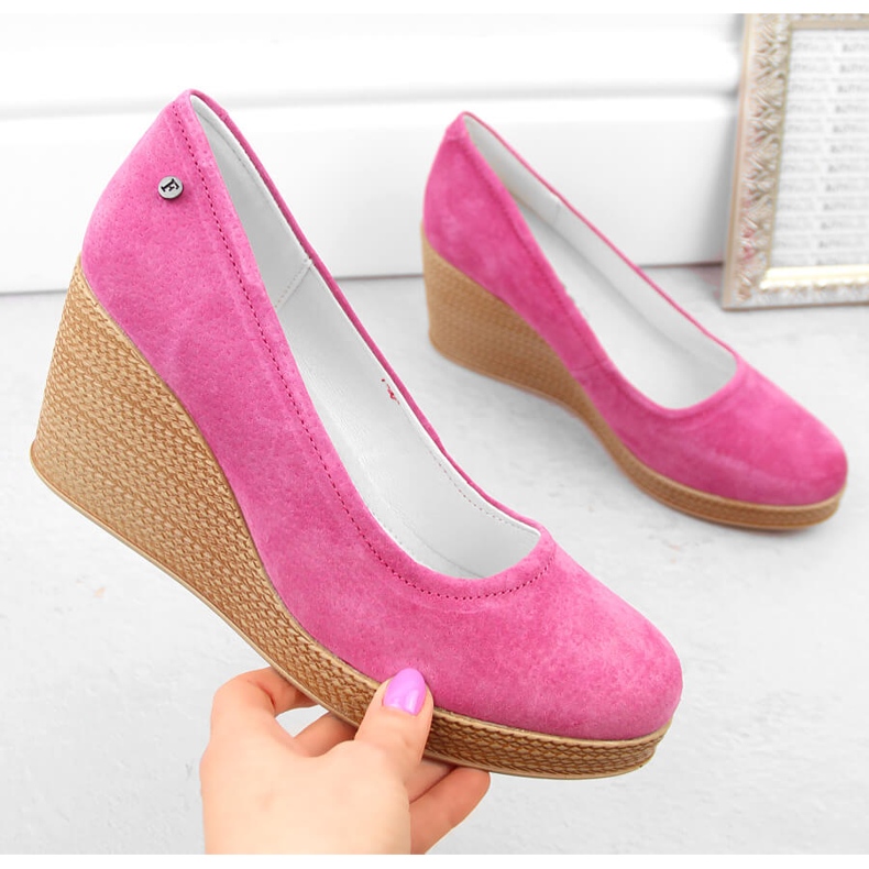 Leather suede women's wedge shoes fuchsia Filippo DP3521 pink 1