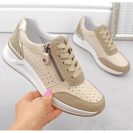 Leather women's sports wedge shoes, beige, openwork Filippo DP6011 1