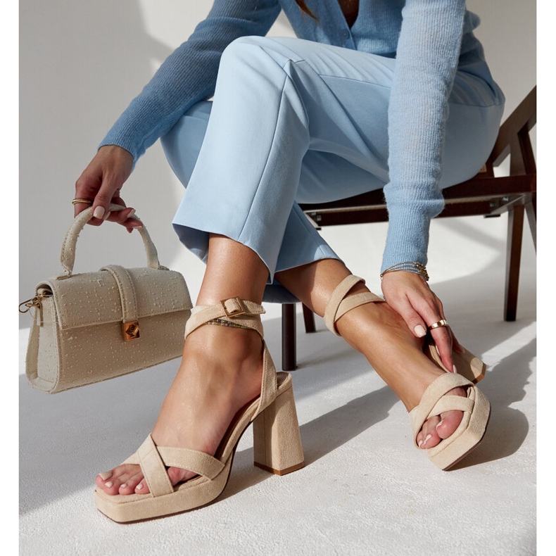 Beige suede high-heeled sandals Salla 1