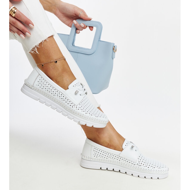 Vinceza white leather openwork shoes 1