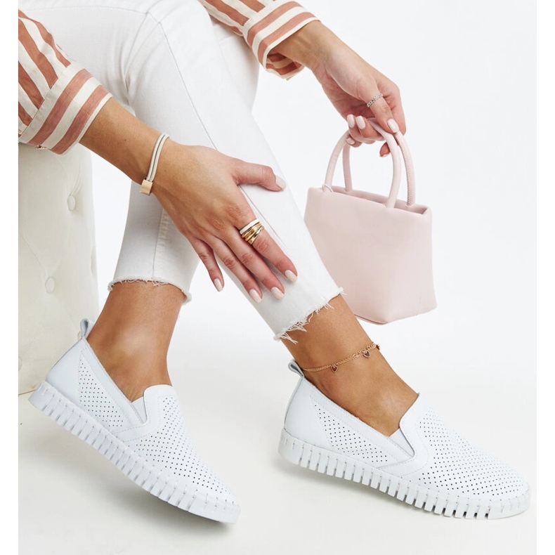 White openwork leather shoes by Vinceza 1